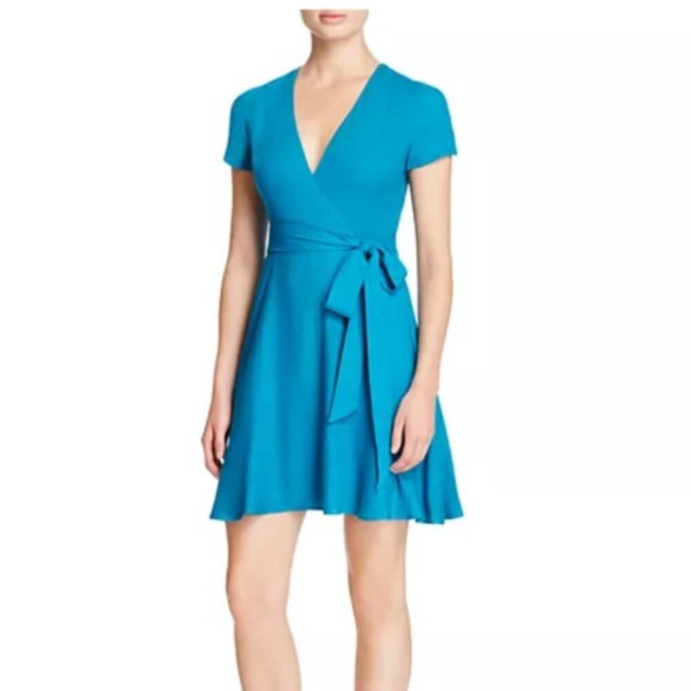 Alice and Olivia Adrianna Short Sleeve Faux Wrap Dress in Turquoise Women's Sz 6